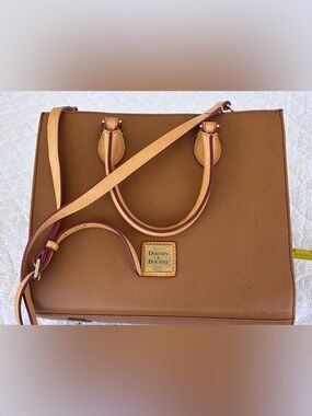Dooney & Bourke Janine Satchel tan brown leather Pink Interior Crossbody Bag